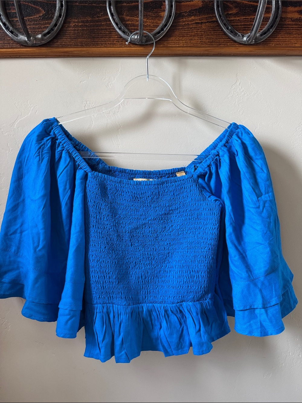 Shyanne Bright Blue Smocked Off-Shoulder Peplum Crop Top